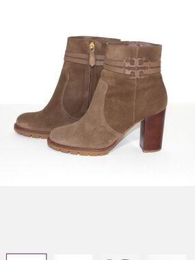 Used Sz 10 Tory Burch Taupe Suede Block Heel Ankle Boots